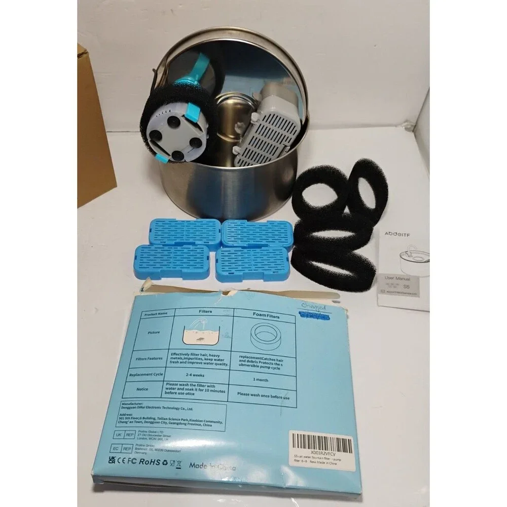 AOOGITF Stainless Steel Pet Water Fountain Dog Cat Plus Extra Filters